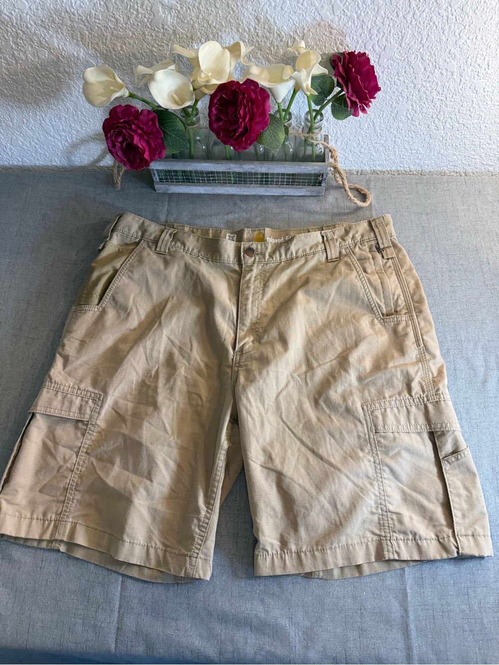 Carhartt Mens 42 Relaxed Fit Cargo Shorts Tan Khaki Force Extremes 101973 2018‎